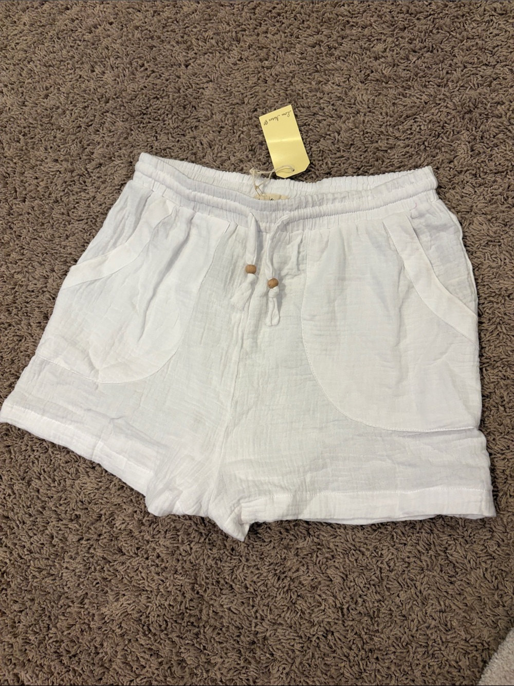 Love Notes White High-Waist Lightweight Drawstring Shorts